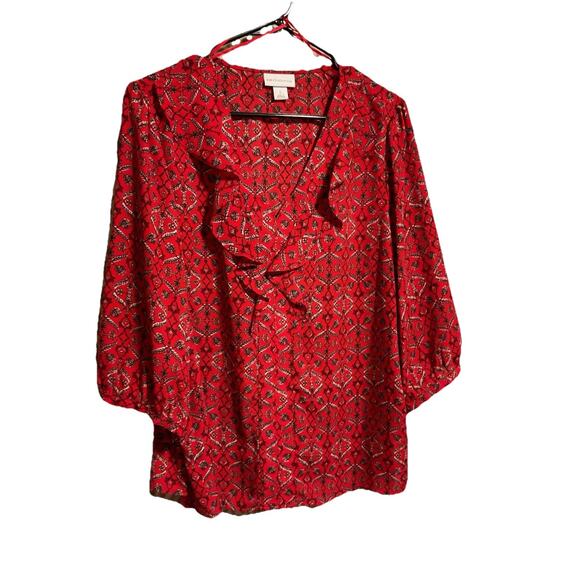 Liz Claiborne Women's Top Size Large V-Neck Loose Fit, Ruffle Accents - Picture 1 of 2